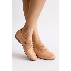 Earthies Peach Leather Slip-On Comfort Flats